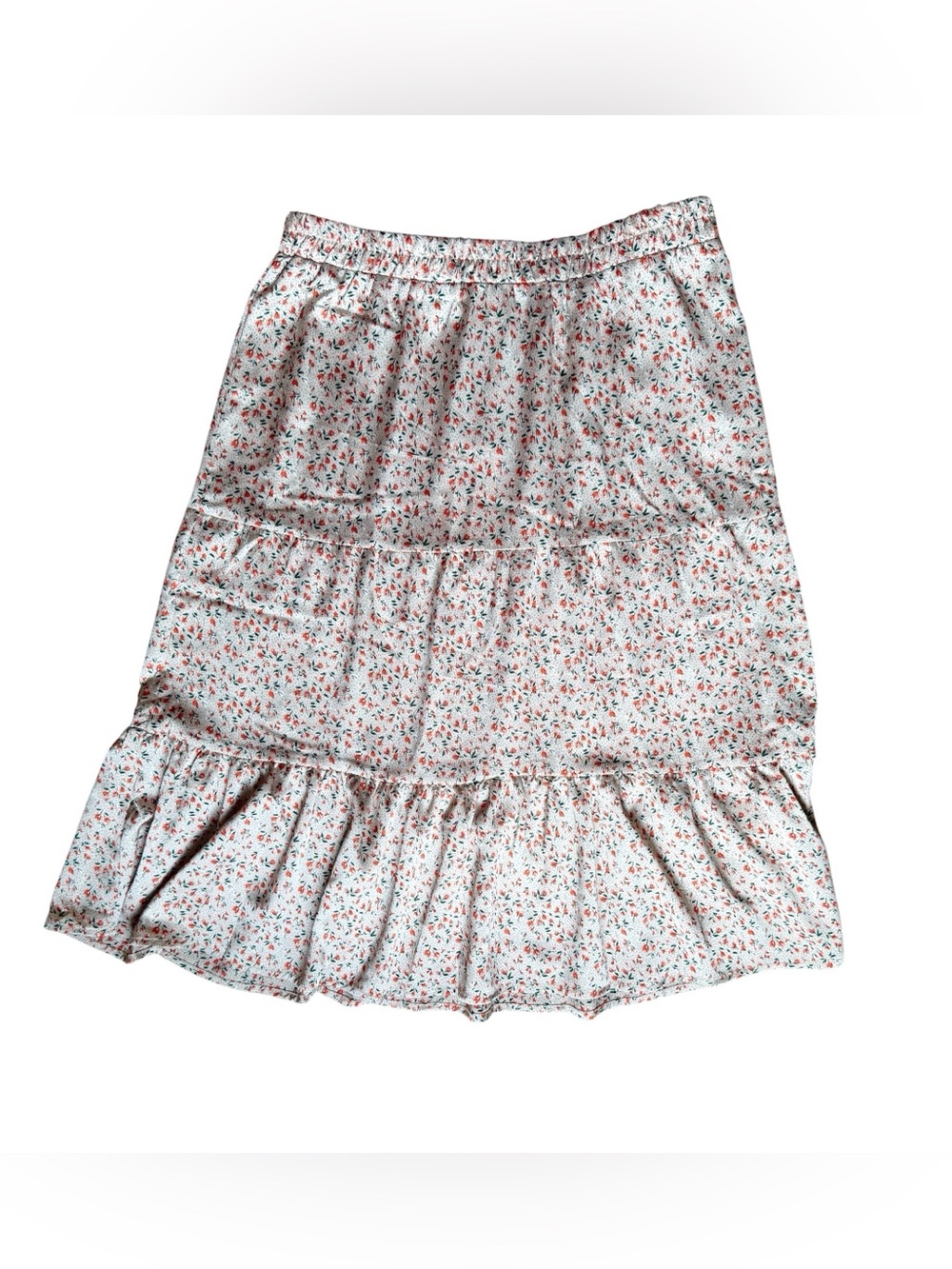 VILA White Tiered Midi Skirt with Pink & Green Floral Print